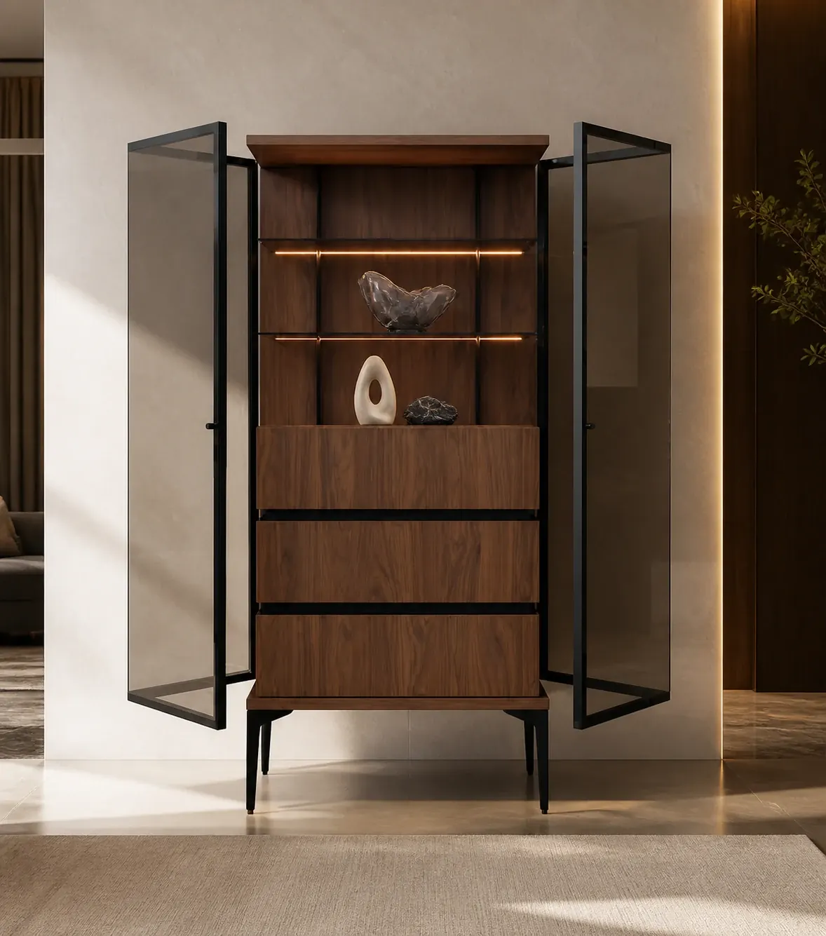 Hearth floor-standing cabinet construction detail